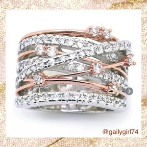 18k Rose Gold 925 Glamorous Crossover Ring Size 7